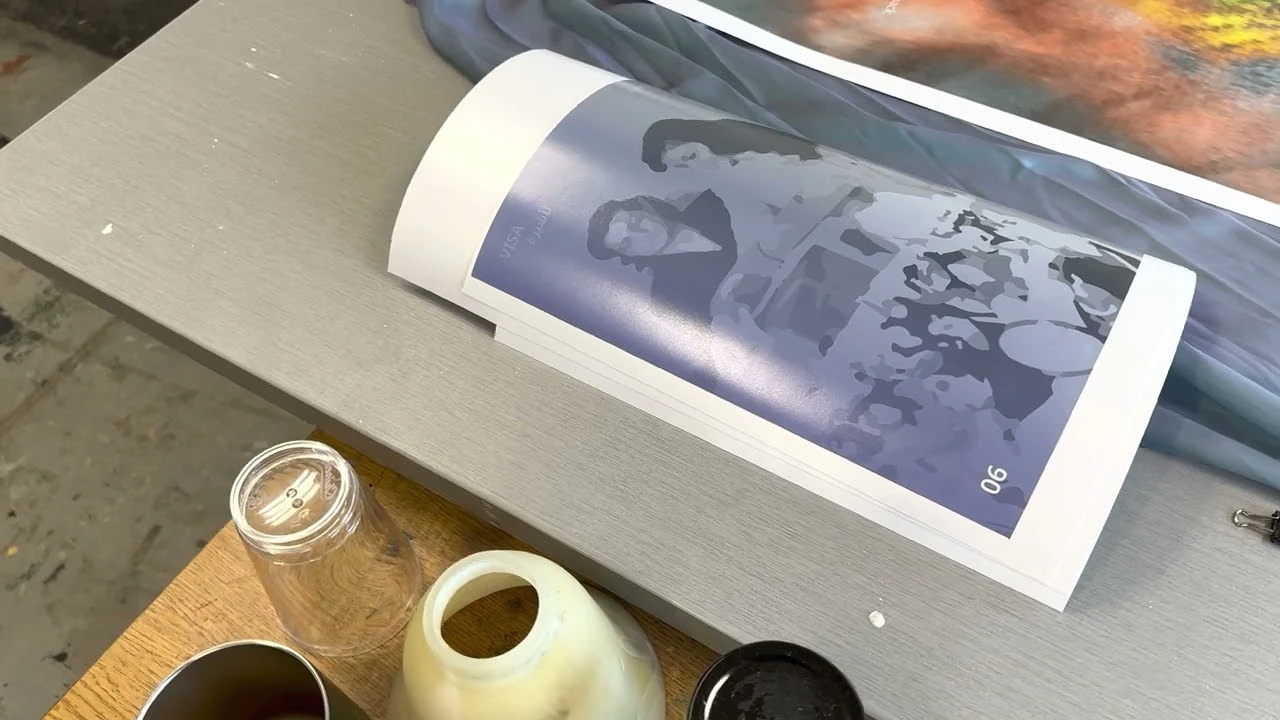 A print from Perceiving Nationhood Passports on Alex’s graduate studio table.