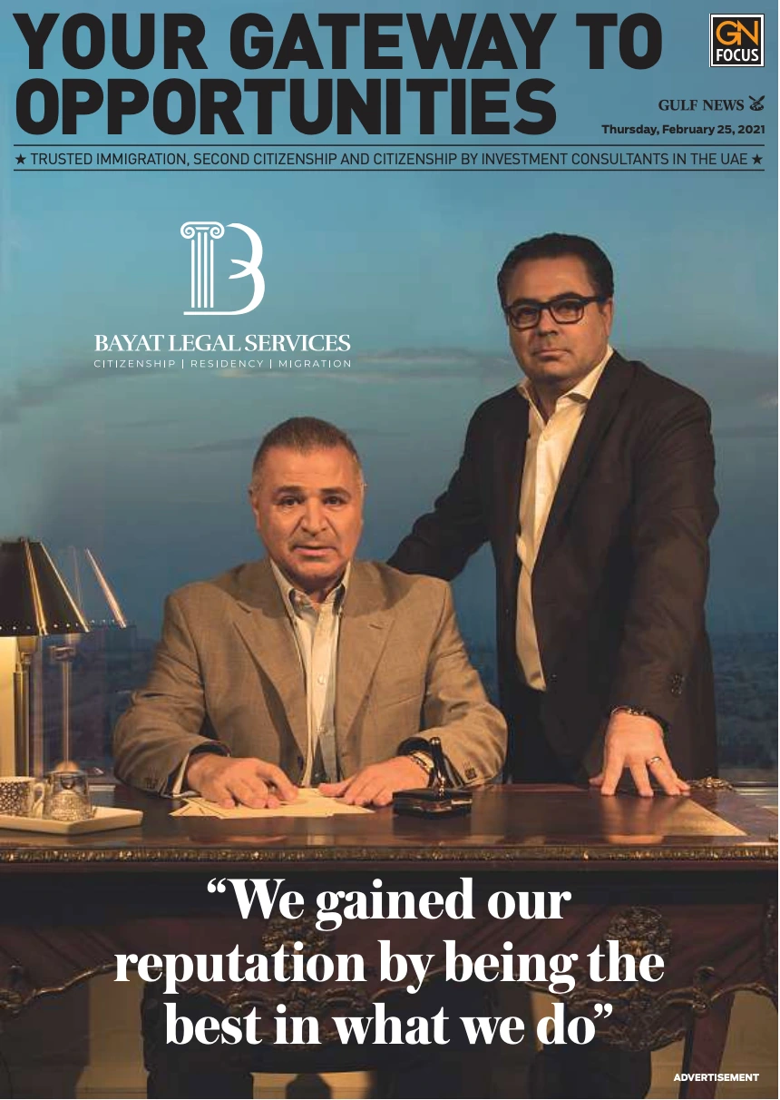 Gulf News / GN Focus cover featuring Alex Dahdah’s portrait photograph of Sam Bayat and Pej Mohyeddin