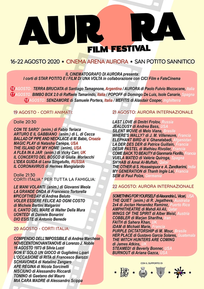 Aurora Film Festival programme poster, 16–22 August 2020, San Potito Sannitico