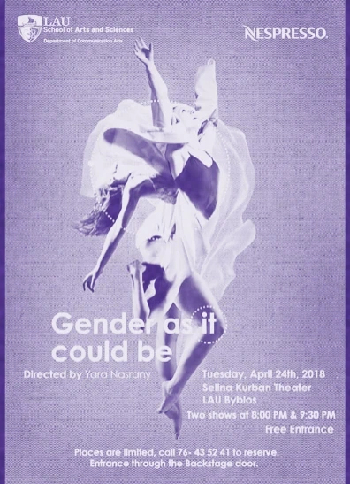 The original purple Gender As It Could Be production poster, showing overlapping dancers.