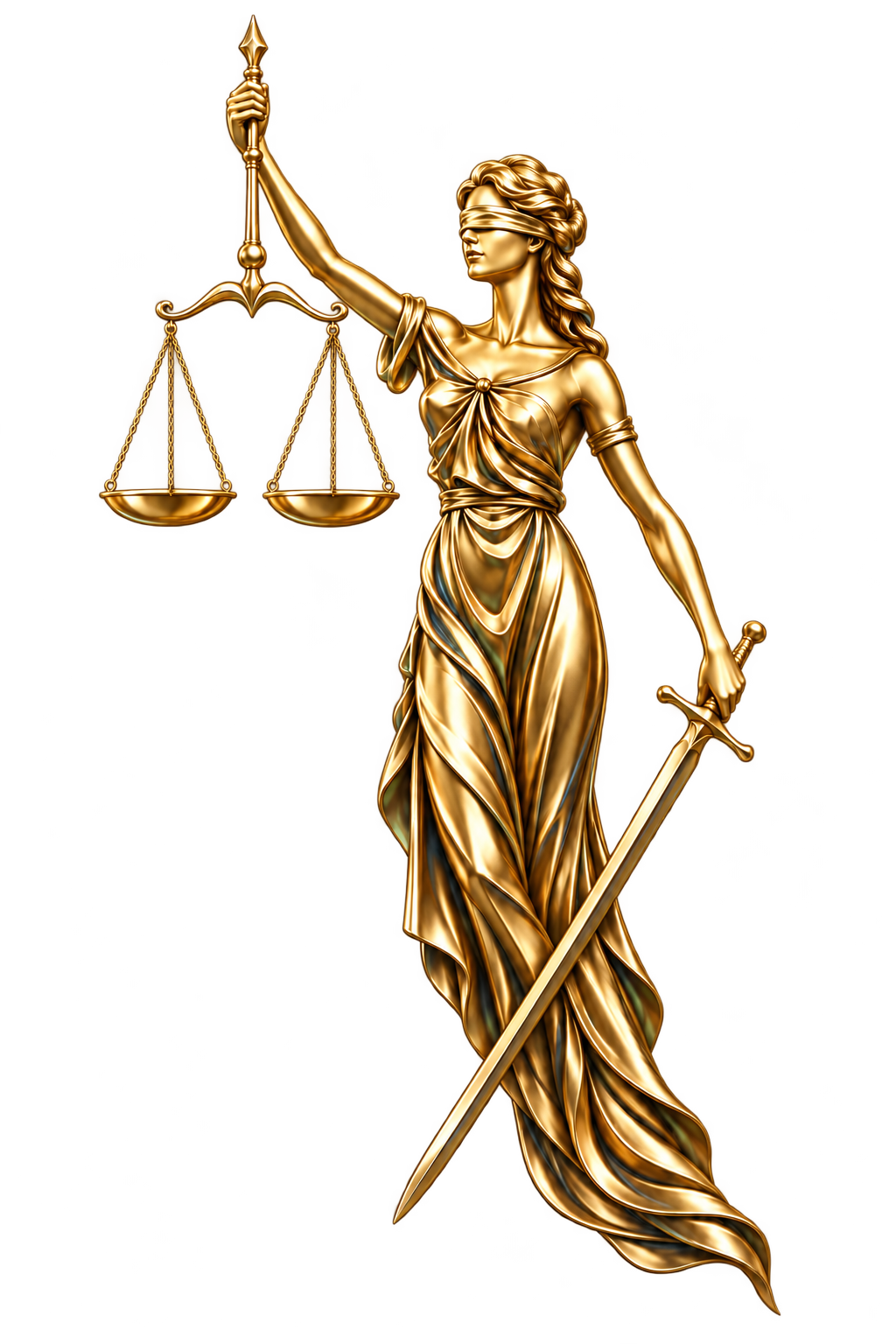 Hyam El Hachem Law Firm’s floating Lady Justice emblem, with gently moving drapery and balance
