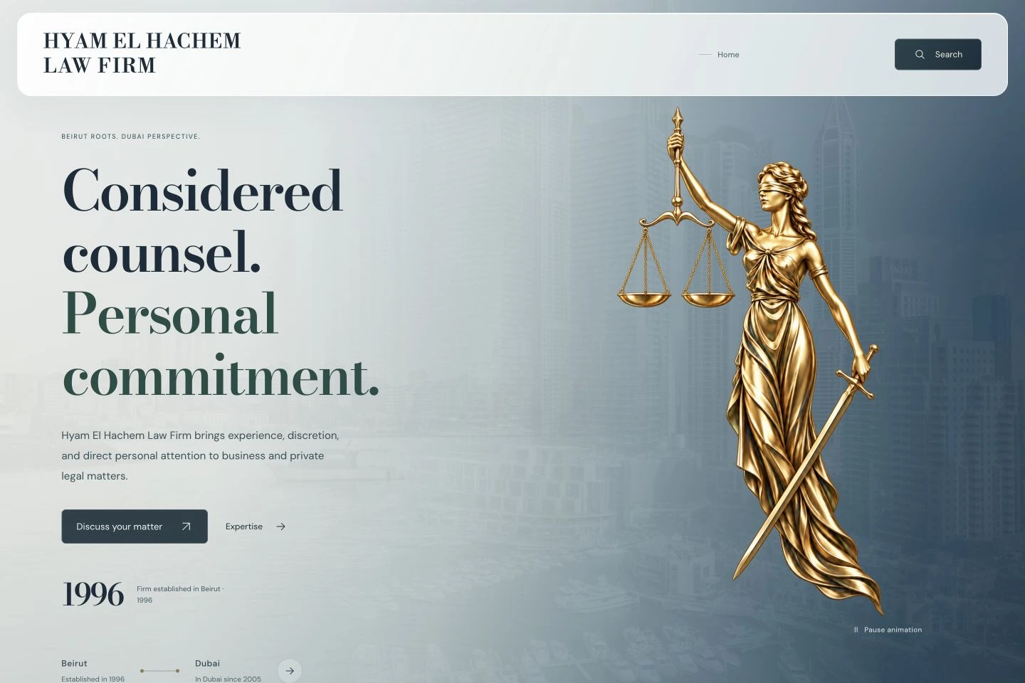 English homepage of the published Hyam El Hachem Law Firm website, captured October 11, 2026