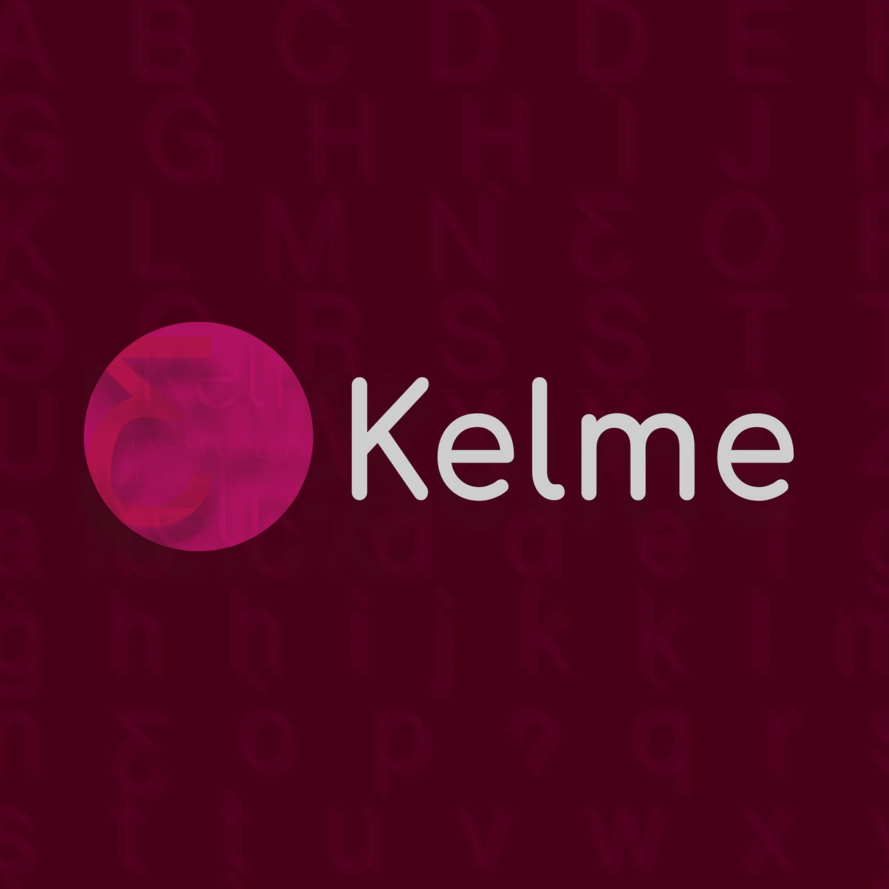 The Kelme wordmark over a burgundy field of Latin and Lebanese letterforms.