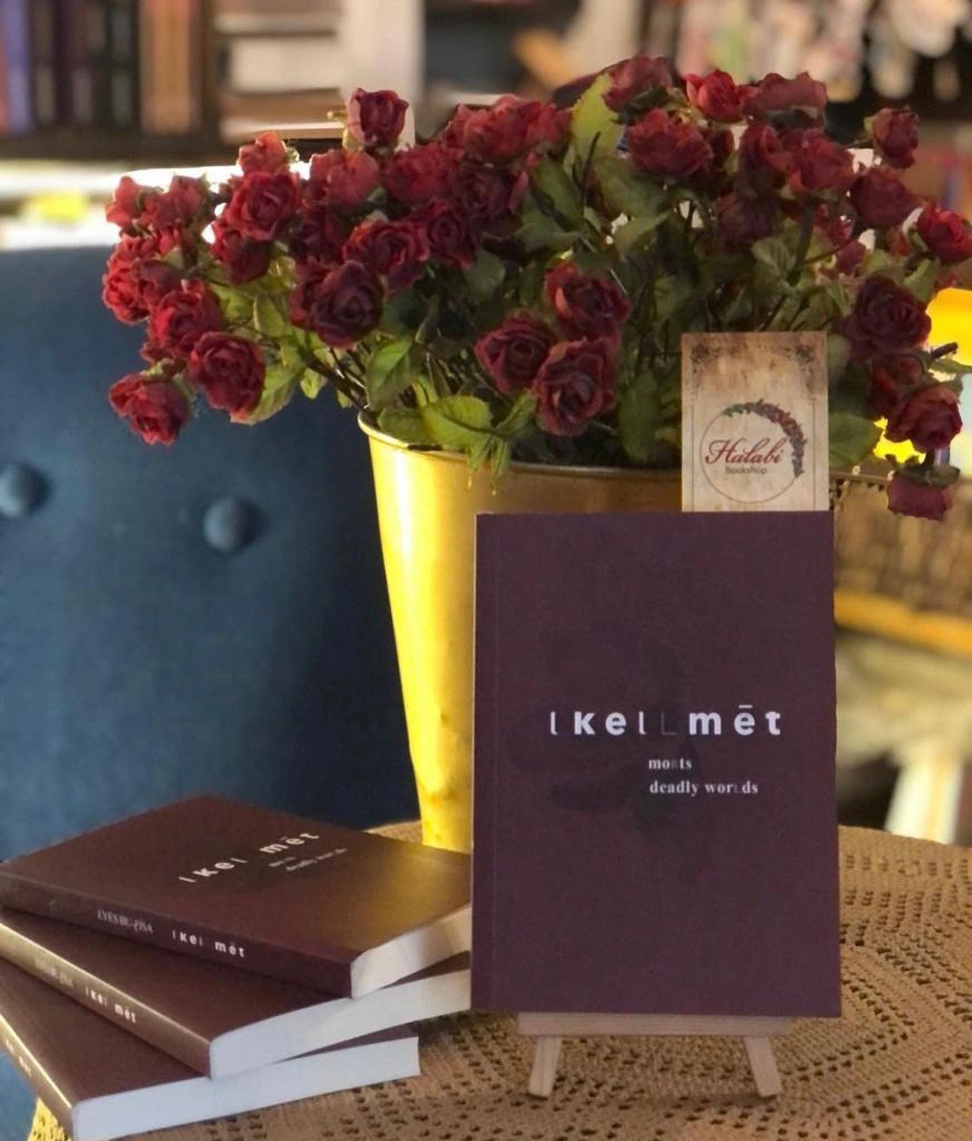 Printed book photographed on display