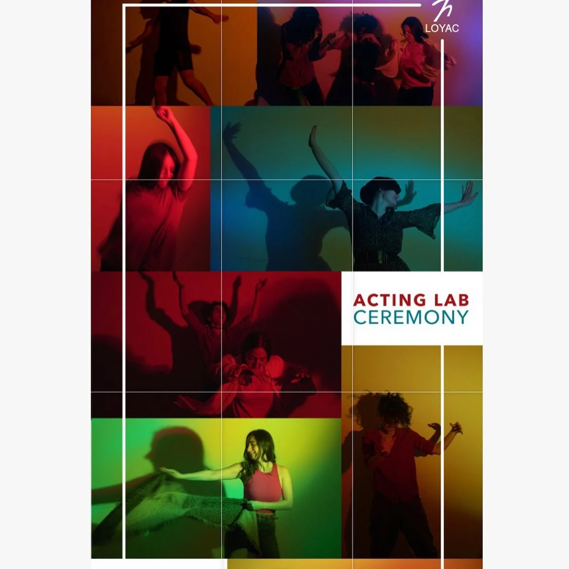 Acting Lab Ceremony collage showing stage performances under coloured lighting, with the LOYAC mark