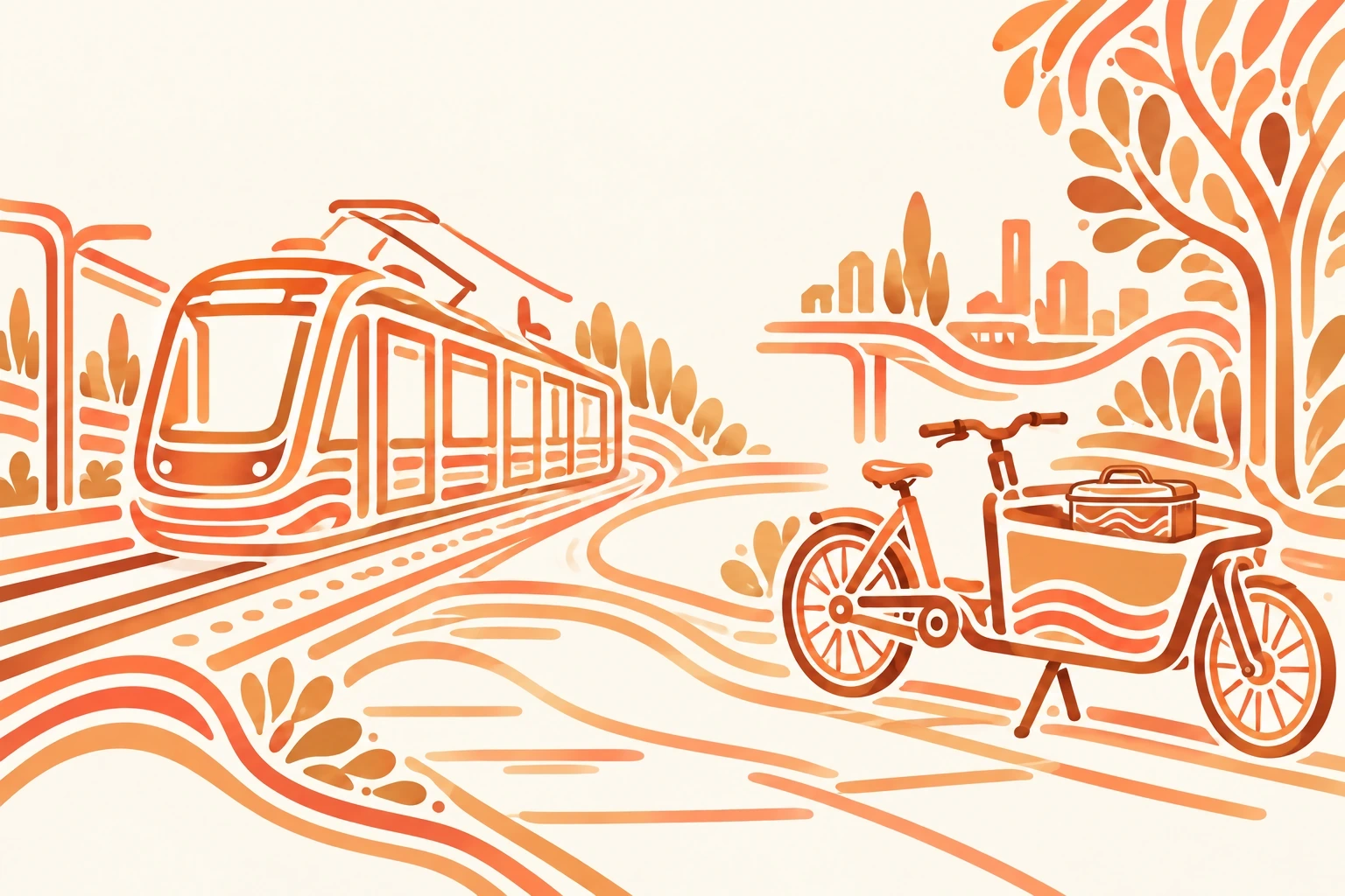 Rail-to-cycle connection · speculative line illustration, with no illustrated people