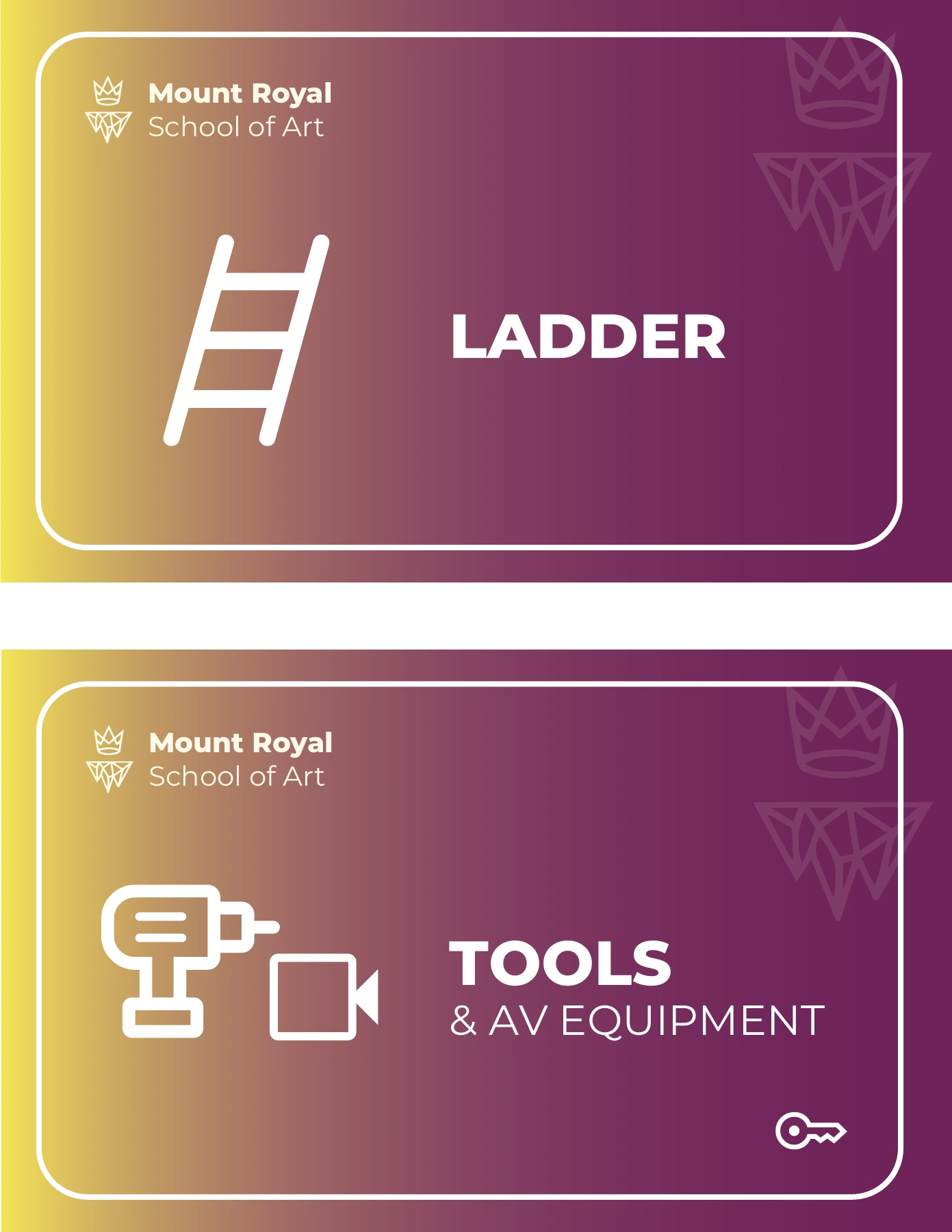 Landscape labels for the ladder and the shared tools and audiovisual equipment.
