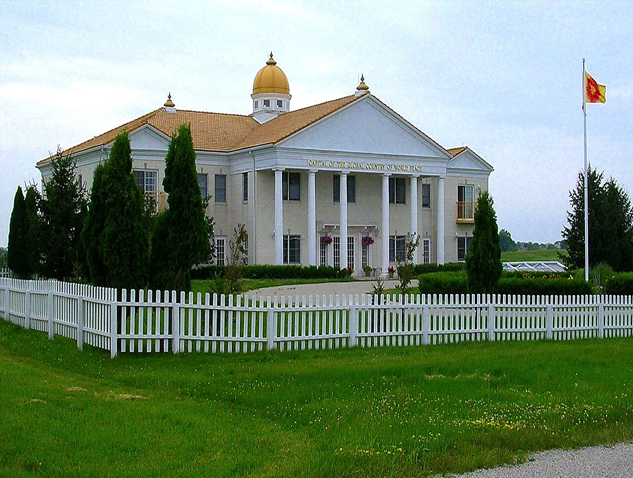 Headquarters of the Global Country of World Peace in Maharishi Vedic City, Iowa. Historical photograph uploaded in 2010.