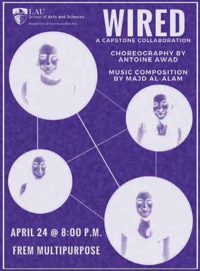 The original purple Wired poster: four circular portraits linked by fine lines, with choreography and music-composition credits.