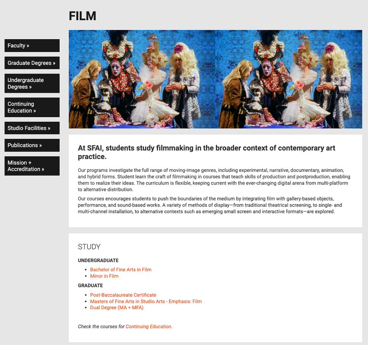 Original Film subject page connecting a programme overview, degree pathways and related resources.